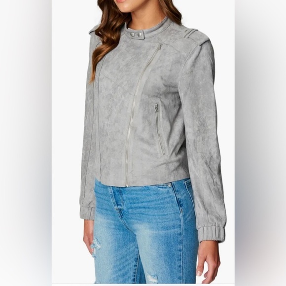 BlankNYC | Vapor Gray Faux Suede Asymmetrical Moto Bomber Jacket Size Medium - Picture 1 of 11